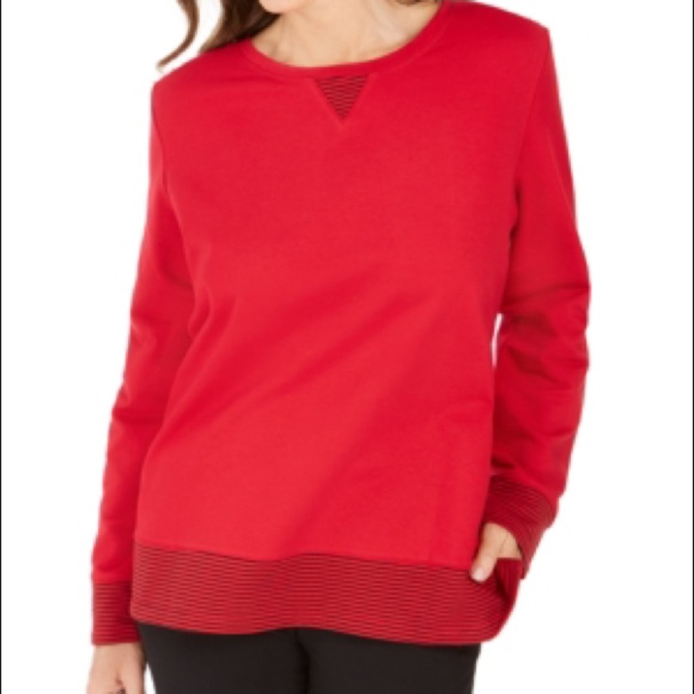 Karen Scott sport contrast hem long sleeve sweatshirt red size XS